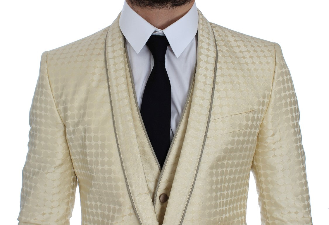 Blazer 2 pièces en soie beige à pois