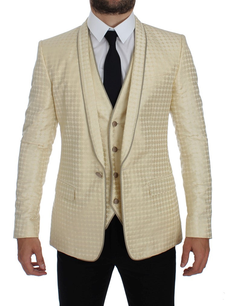 Blazer in 2 pezzi di seta a pois beige