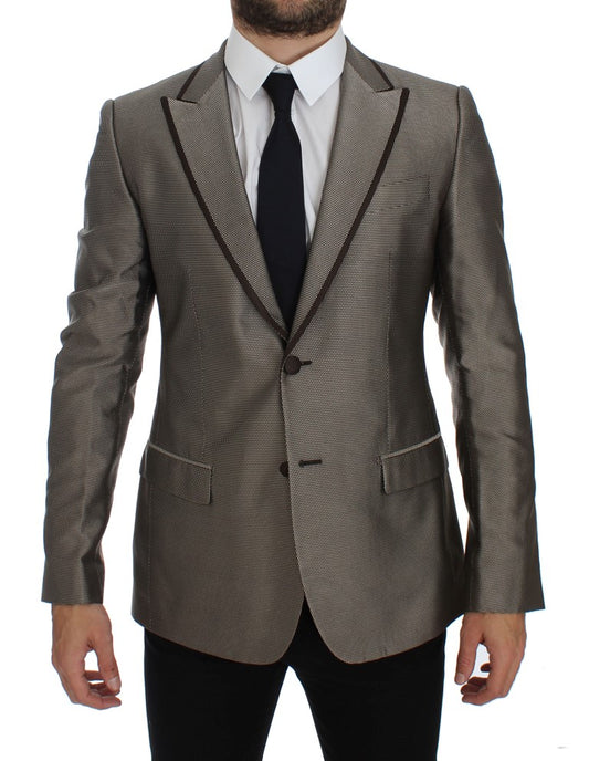 Blazer marrone a due bottoni slim fit in seta