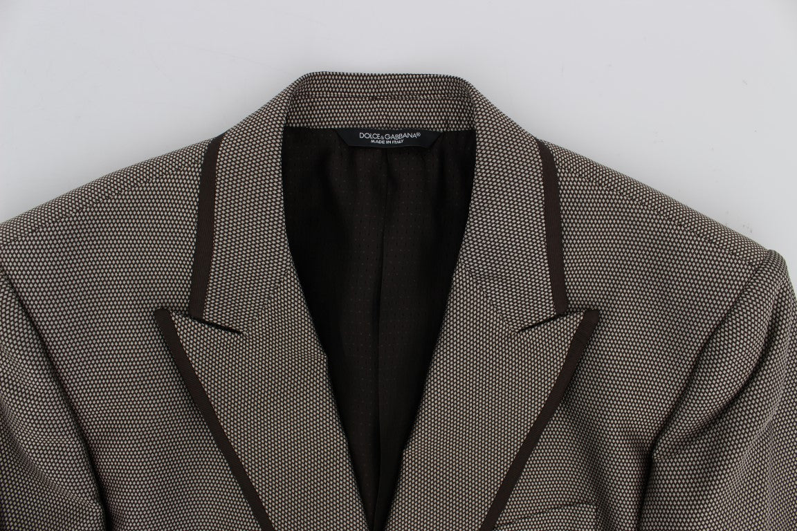 Blazer marron à deux boutons en soie, coupe slim