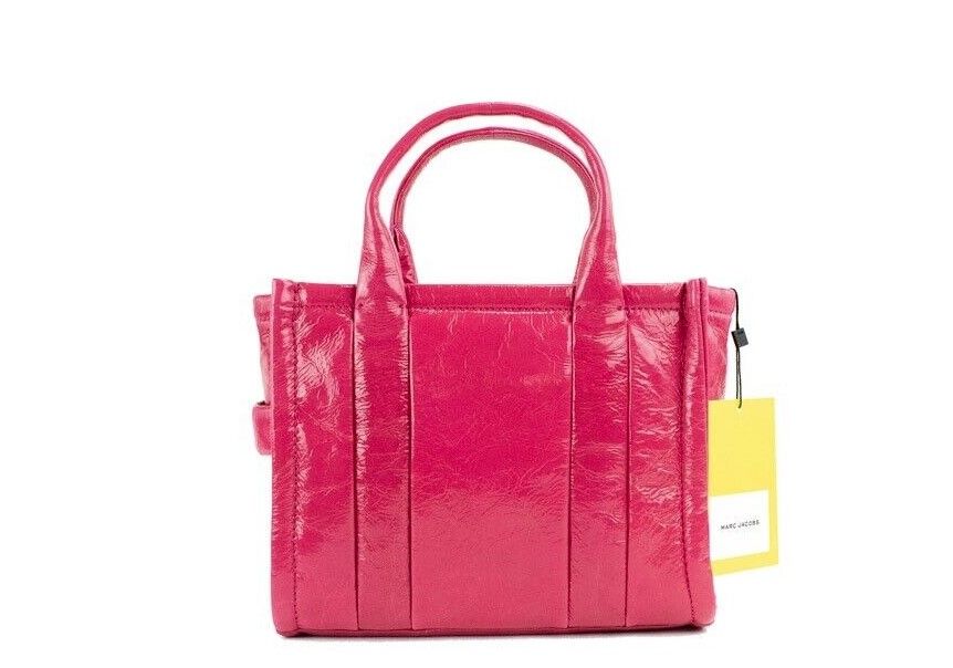 La borsa a tracolla in pelle magenta mini tote lucida increspata