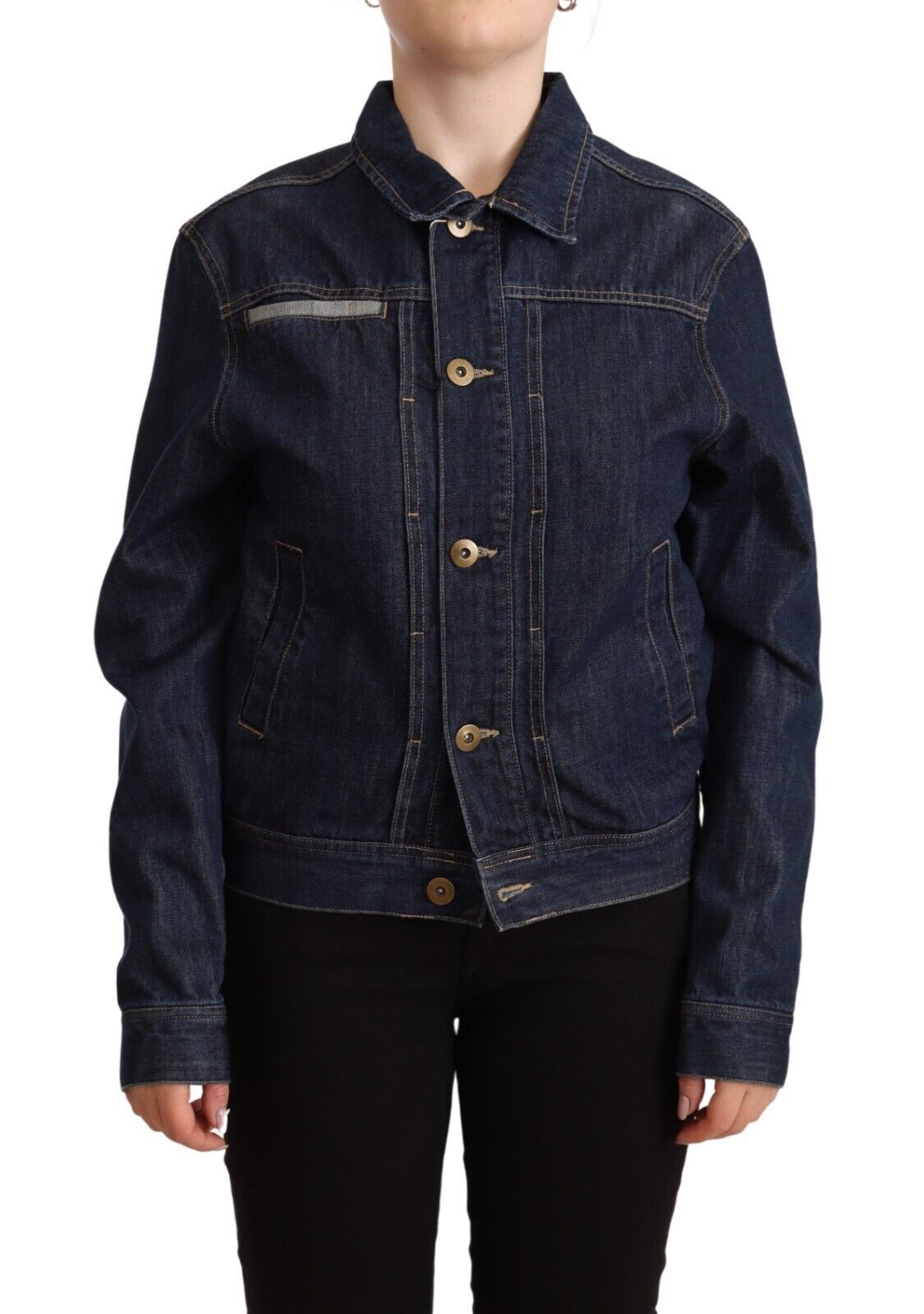 Dunkelblaue Jeansjacke mit Knopfleiste und langen Ärmeln