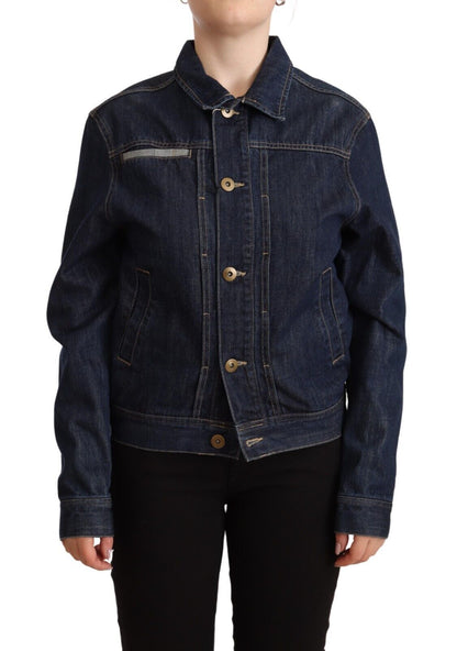 Dunkelblaue Jeansjacke mit Knopfleiste und langen Ärmeln