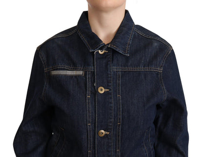 Dunkelblaue Jeansjacke mit Knopfleiste und langen Ärmeln