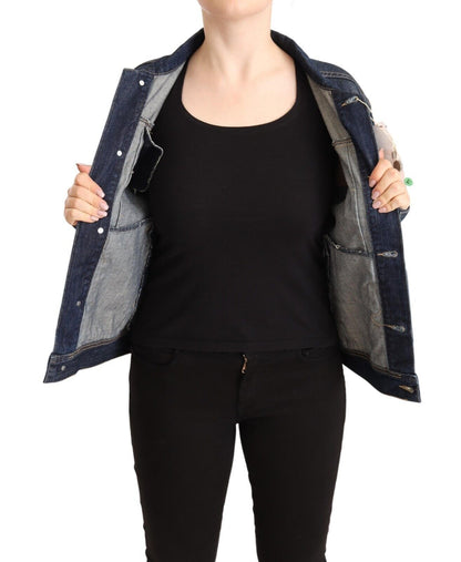 Dunkelblaue Jeansjacke mit Knopfleiste und langen Ärmeln