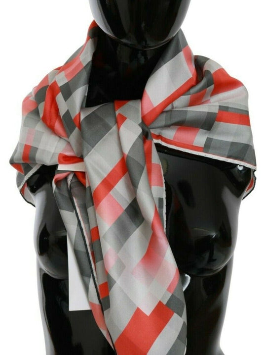 Grau-roter Seidenschal, Foulard-Wickelschal