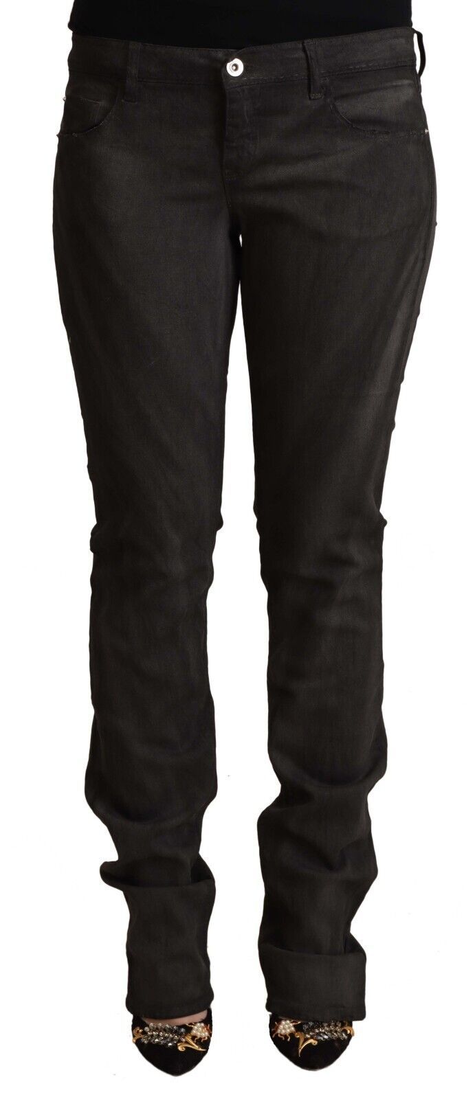 Pantaloni skinny a vita media in cotone nero