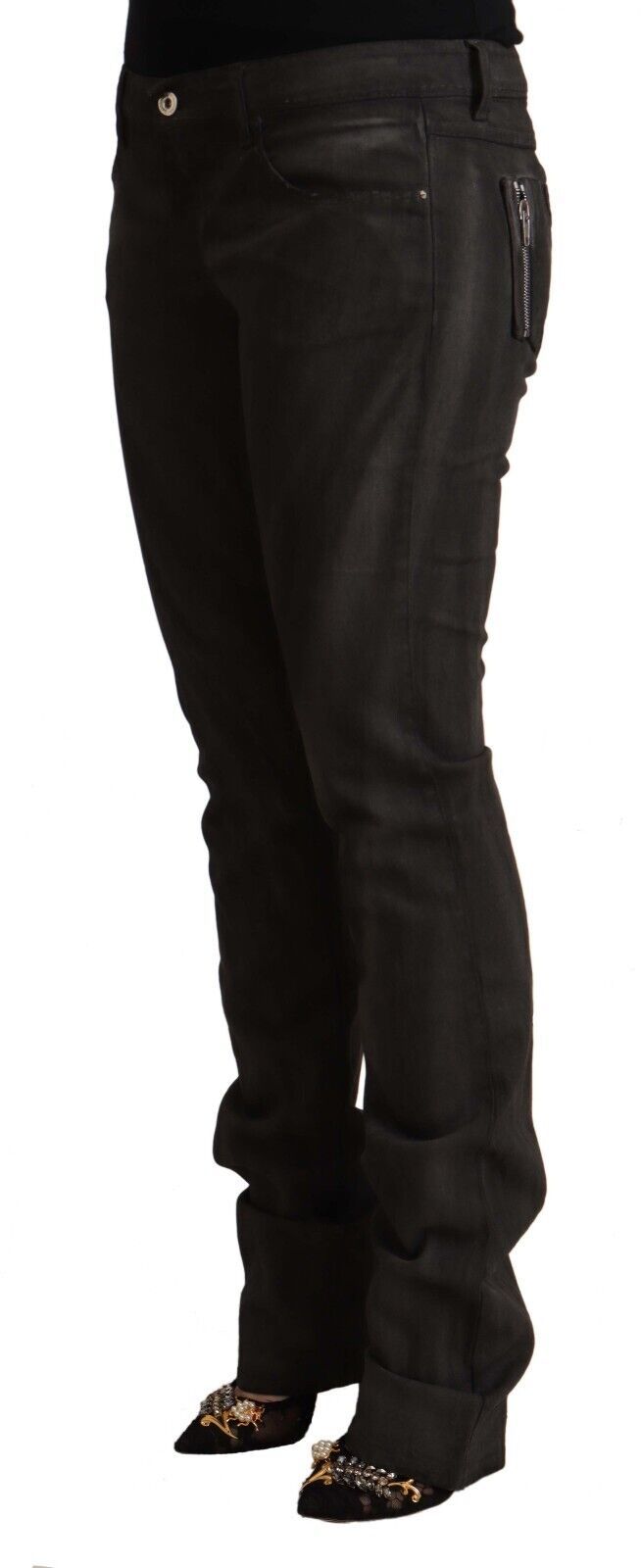 Pantaloni skinny a vita media in cotone nero