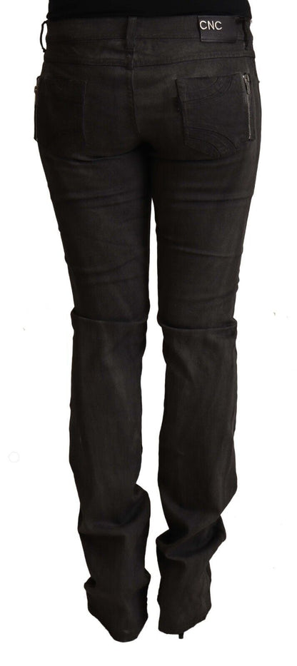 Pantaloni skinny a vita media in cotone nero