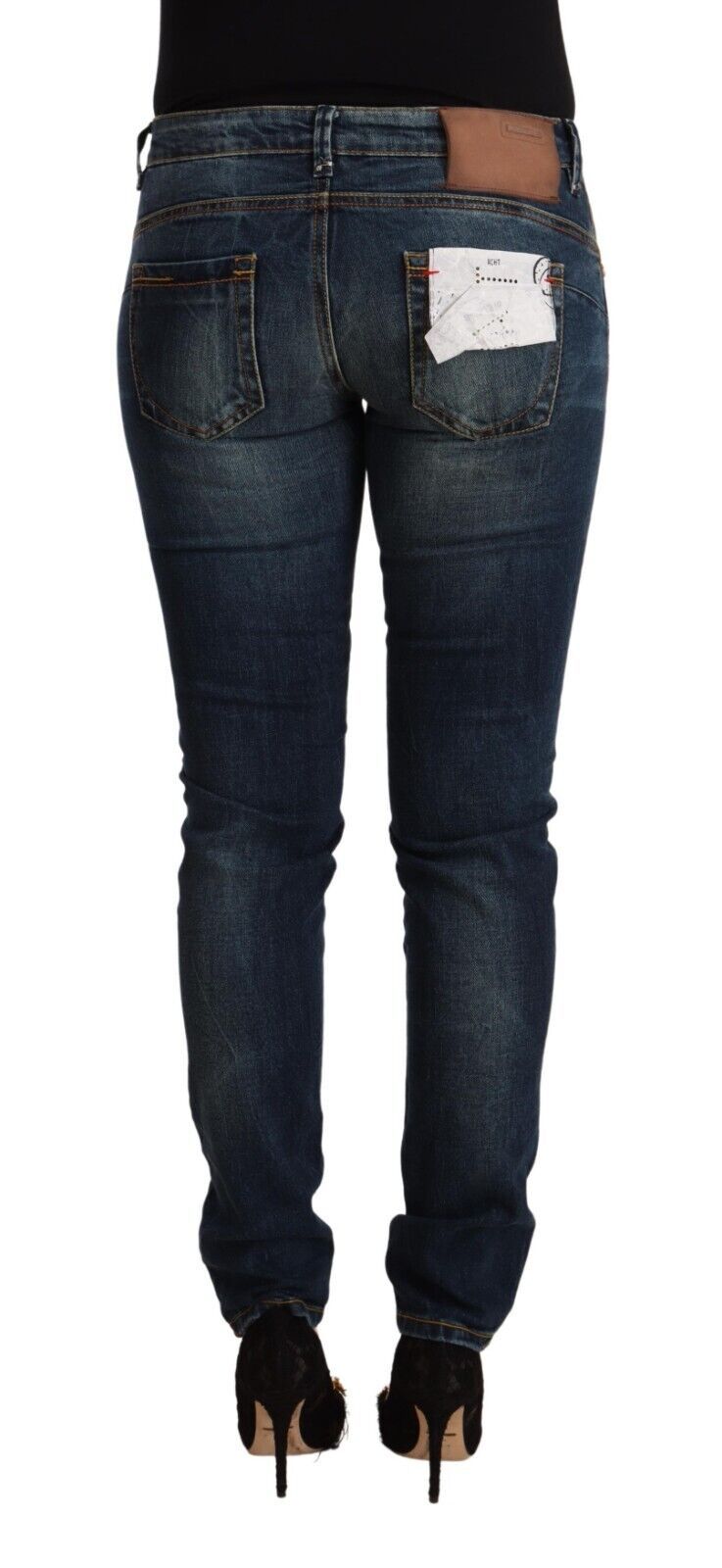 Jeans slim fit in denim di cotone lavato blu a vita bassa