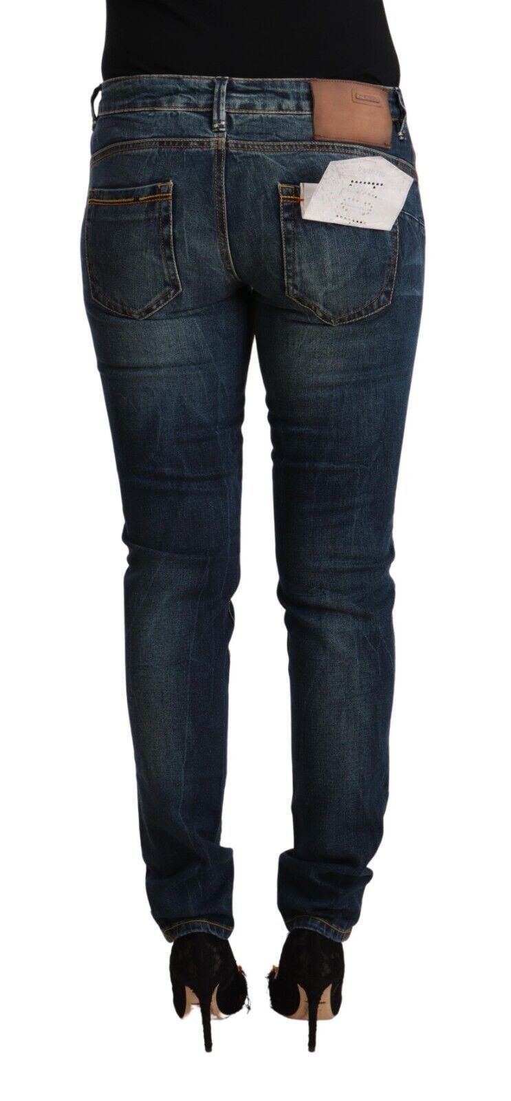 Jeans slim fit in denim a vita bassa in cotone lavato blu