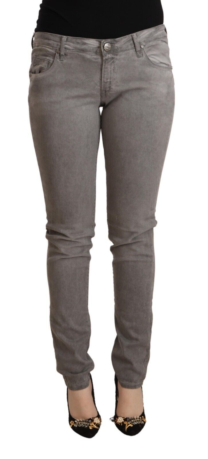 Jeans in denim push up skinny a vita bassa in cotone grigio