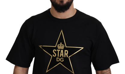 Schwarzgoldenes STAR Crown DG Baumwoll-Rundhals-T-Shirt