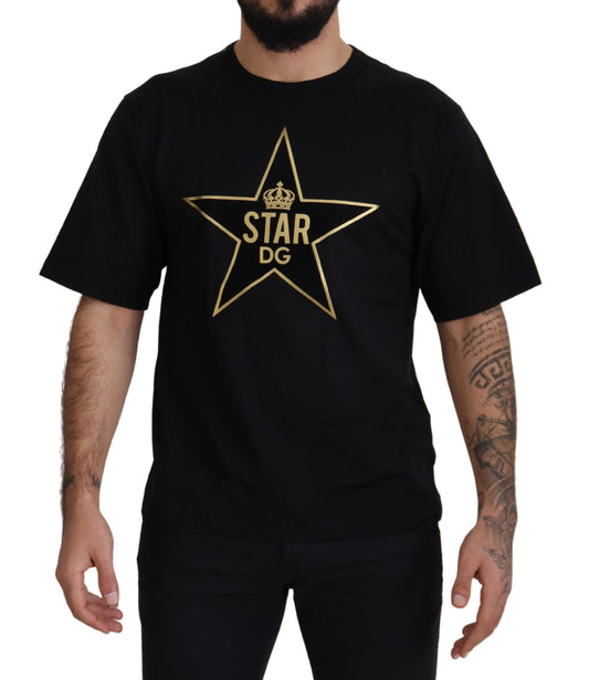 T-shirt girocollo in cotone nero con corona STAR DG