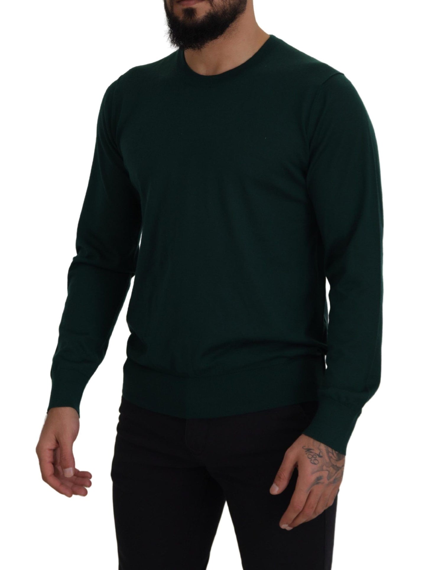 Maglione pullover girocollo in cashmere verde