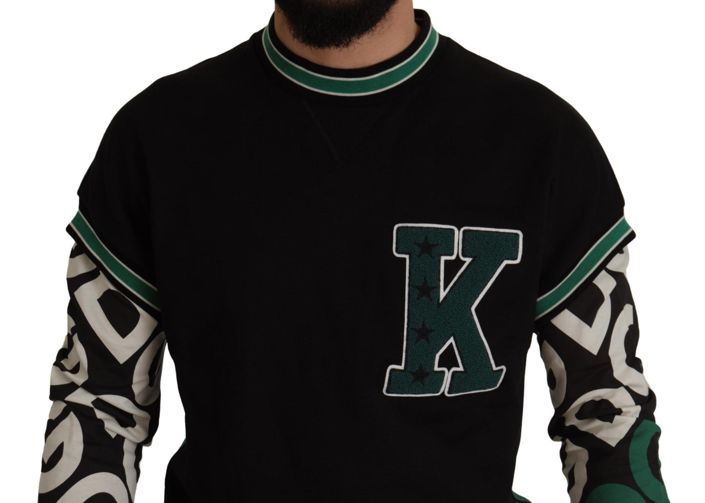 Maglione pullover girocollo KING Star in cotone verde nero