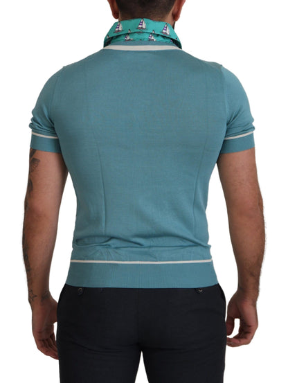 T-shirt da uomo con scollo a V polo in seta blu