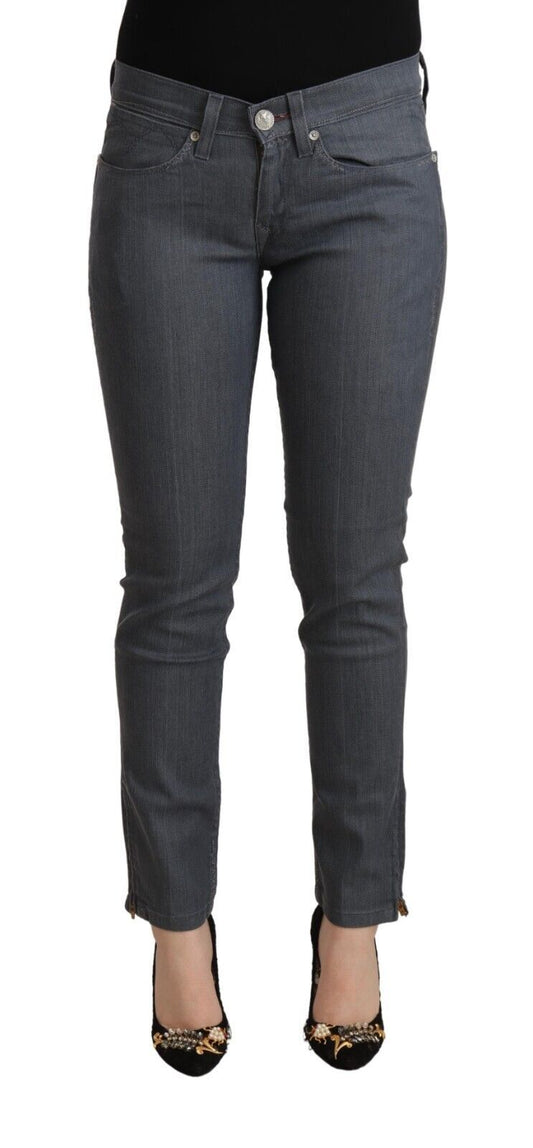 Graue Skinny-Denim-Jeans aus Baumwolle mit niedriger Taille