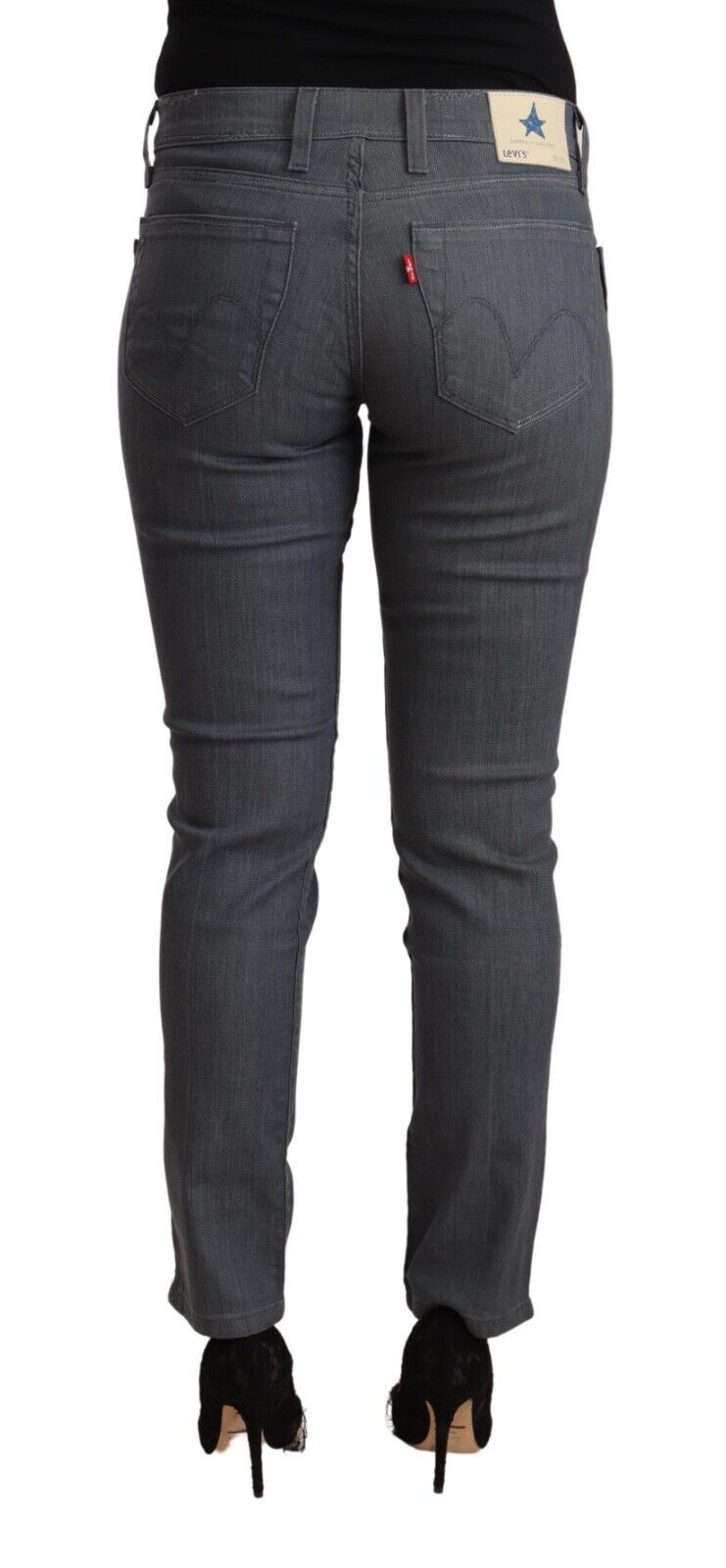 Graue Skinny-Denim-Jeans aus Baumwolle mit niedriger Taille