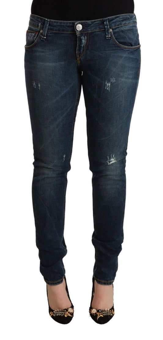 Blau gewaschene Slim-Fit-Denimjeans mit niedriger Taille