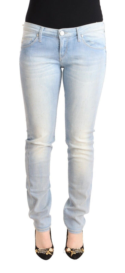 Jeans skinny in denim a vita bassa in cotone lavato azzurro