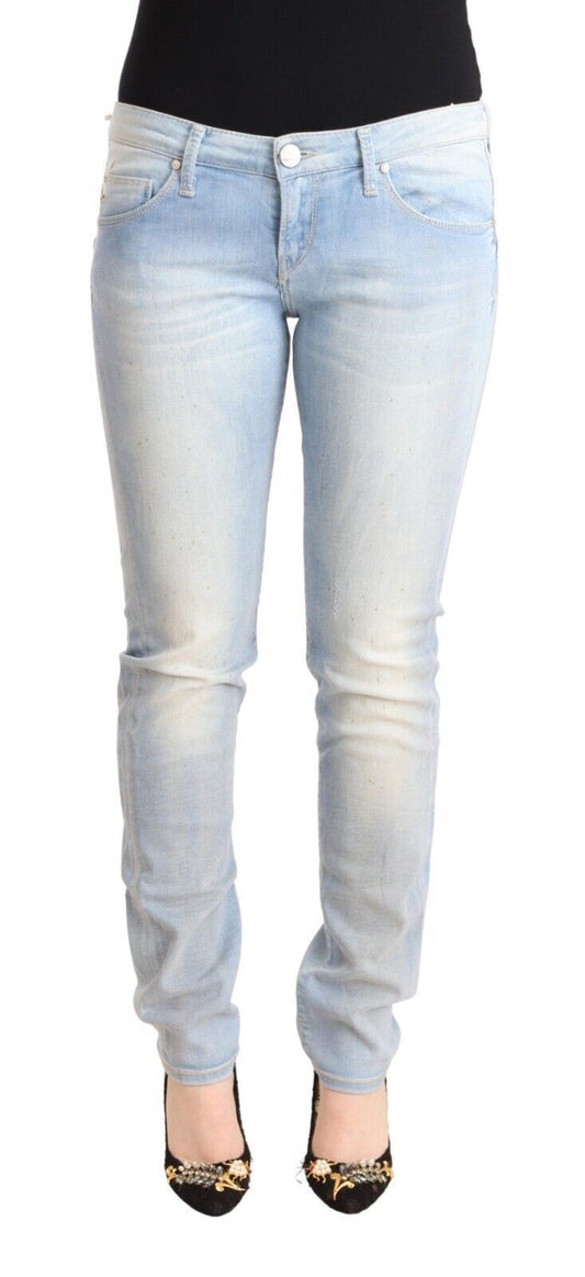 Jeans skinny in denim a vita bassa in cotone lavato azzurro