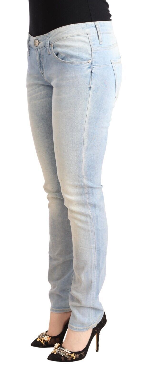 Jeans skinny in denim a vita bassa in cotone lavato azzurro