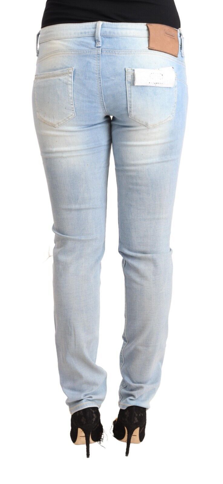 Jeans skinny in denim a vita bassa in cotone lavato azzurro