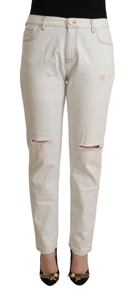 Jeans skinny in denim skinny a vita media in cotone bianco effetto invecchiato