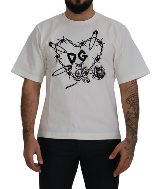 T-shirt girocollo in cotone bianco Amor