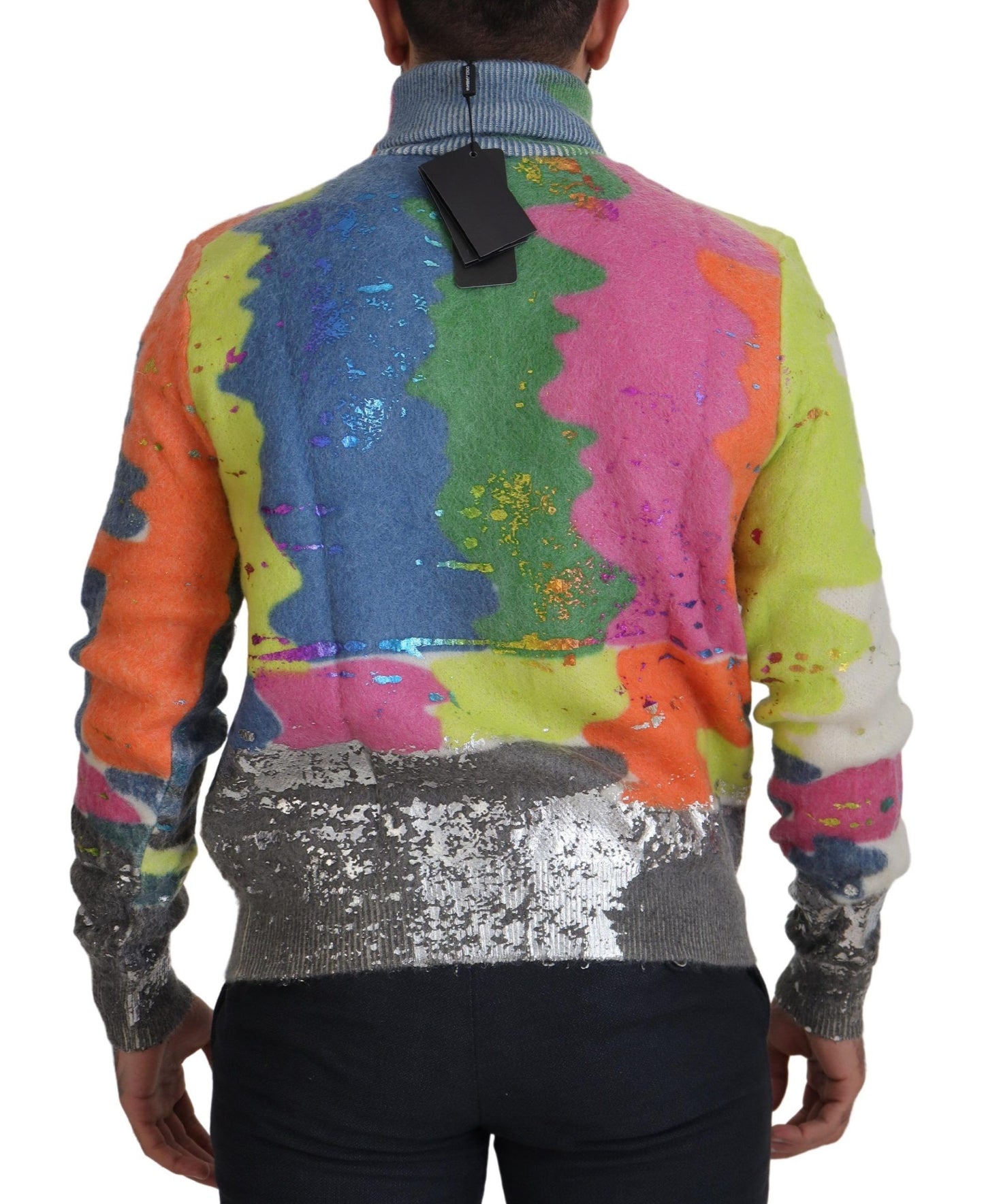 Maglione in mohair pullover a collo alto multicolor