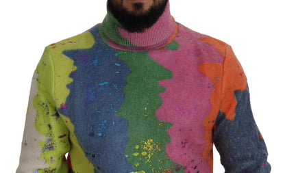 Maglione in mohair pullover a collo alto multicolor