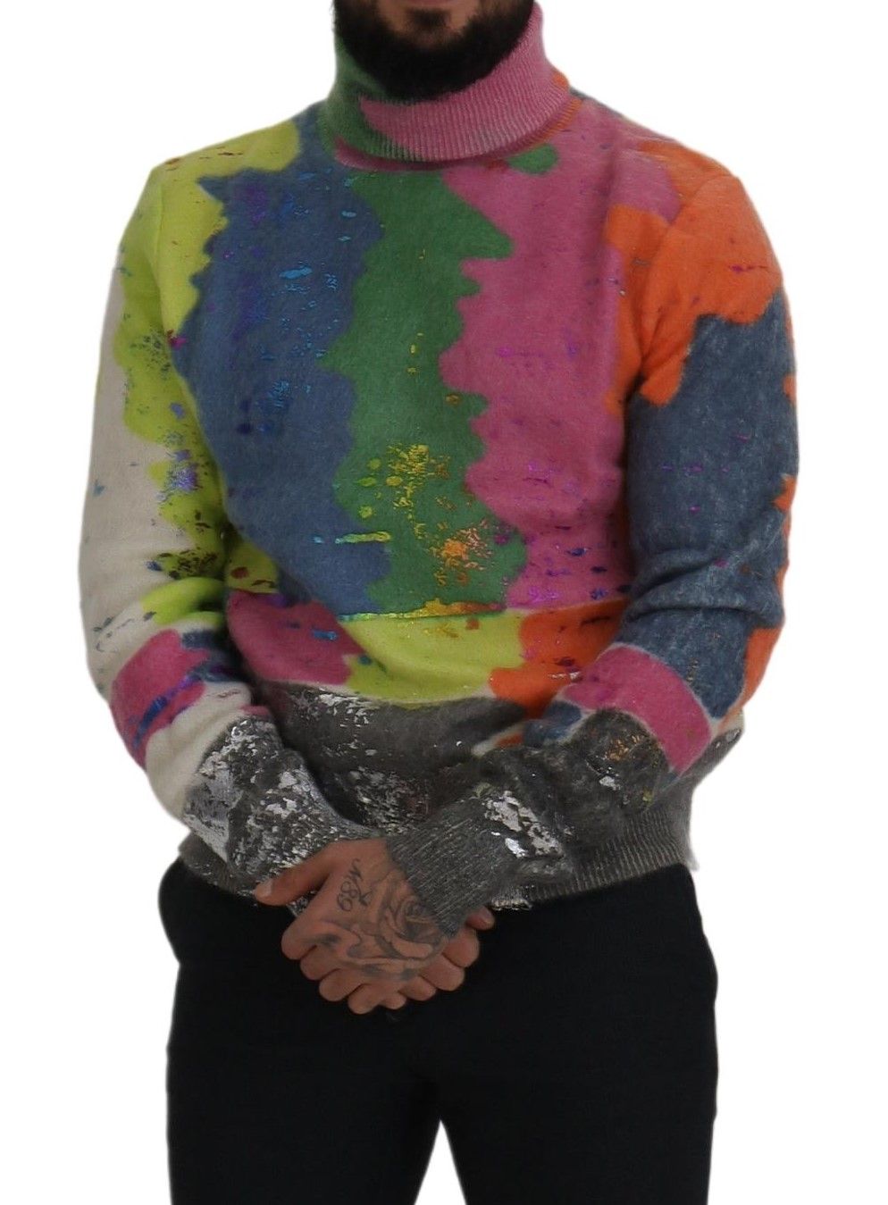 Maglione in mohair pullover a collo alto multicolor