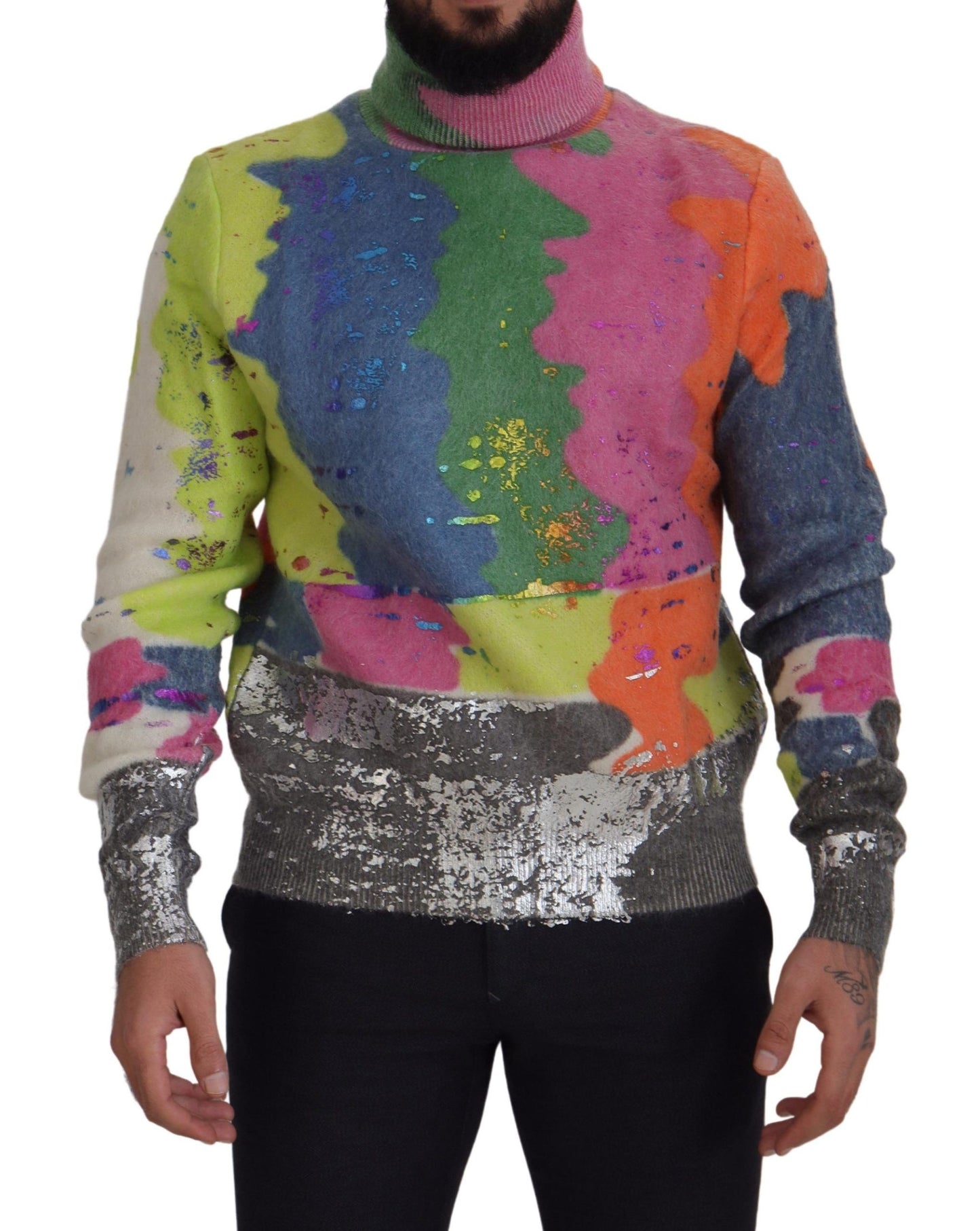 Maglione in mohair pullover a collo alto multicolor