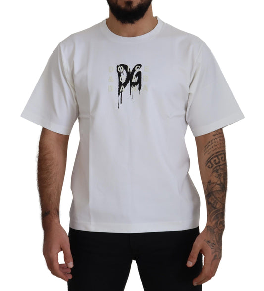 T-shirt girocollo in cotone con stampa logo bianco