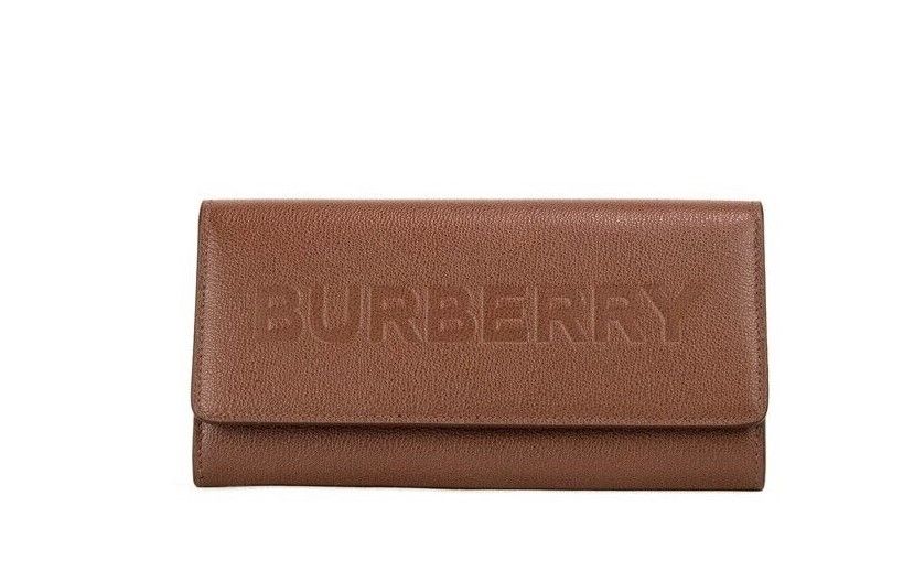 Burberry Porter Tan genarbtes Leder geprägte Continental Clutch Flap Geldbörse Braun