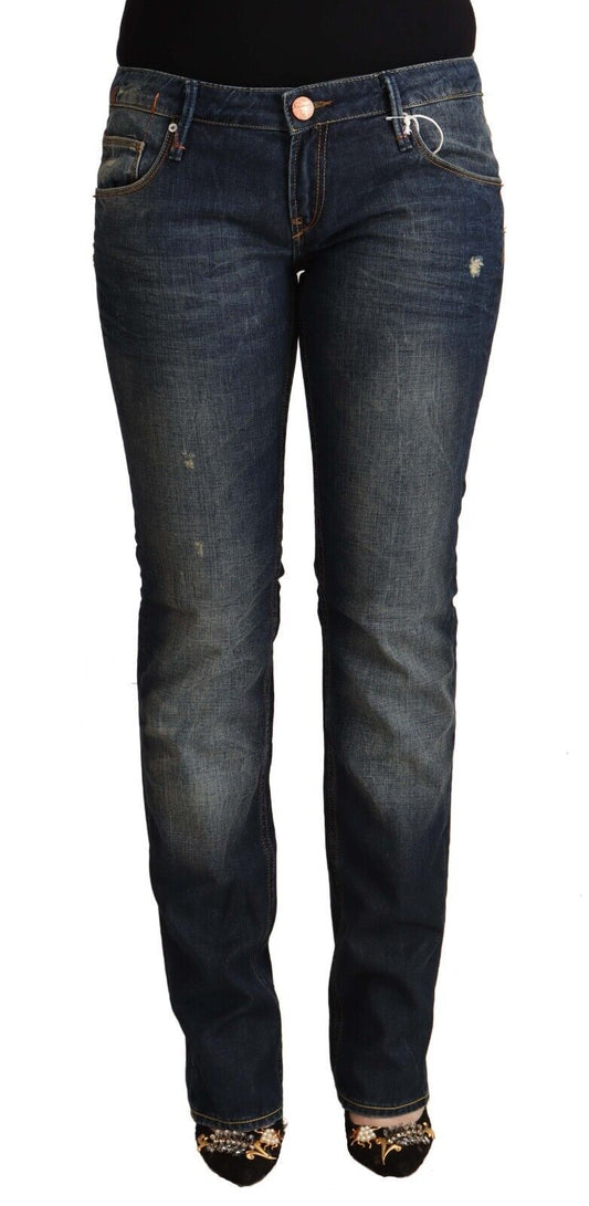 Jeans skinny in denim a vita bassa in cotone lavato blu