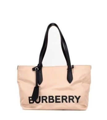 Borsa a mano piccola a spalla in nylon Econyl con logo rosa beige