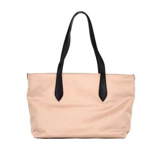 Borsa a mano piccola a spalla in nylon Econyl con logo rosa beige