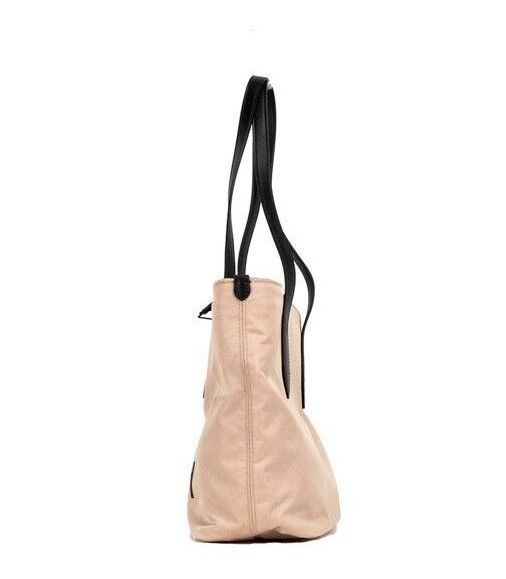 Borsa a mano piccola a spalla in nylon Econyl con logo rosa beige