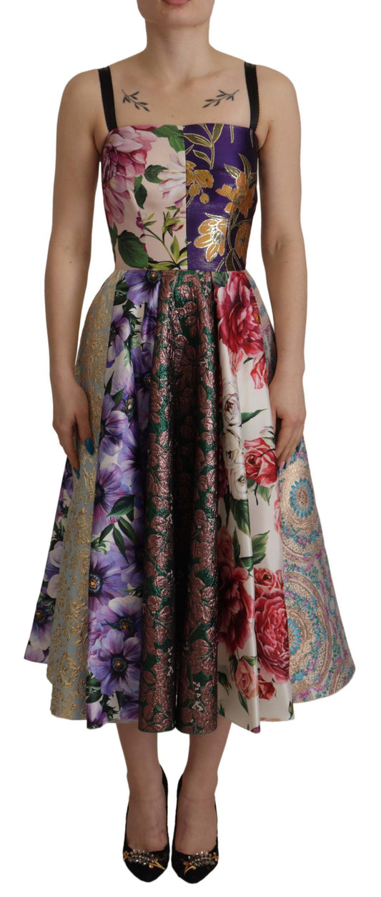 Kleid Midi-Patchwork-Blumen-Jacquard-Seide