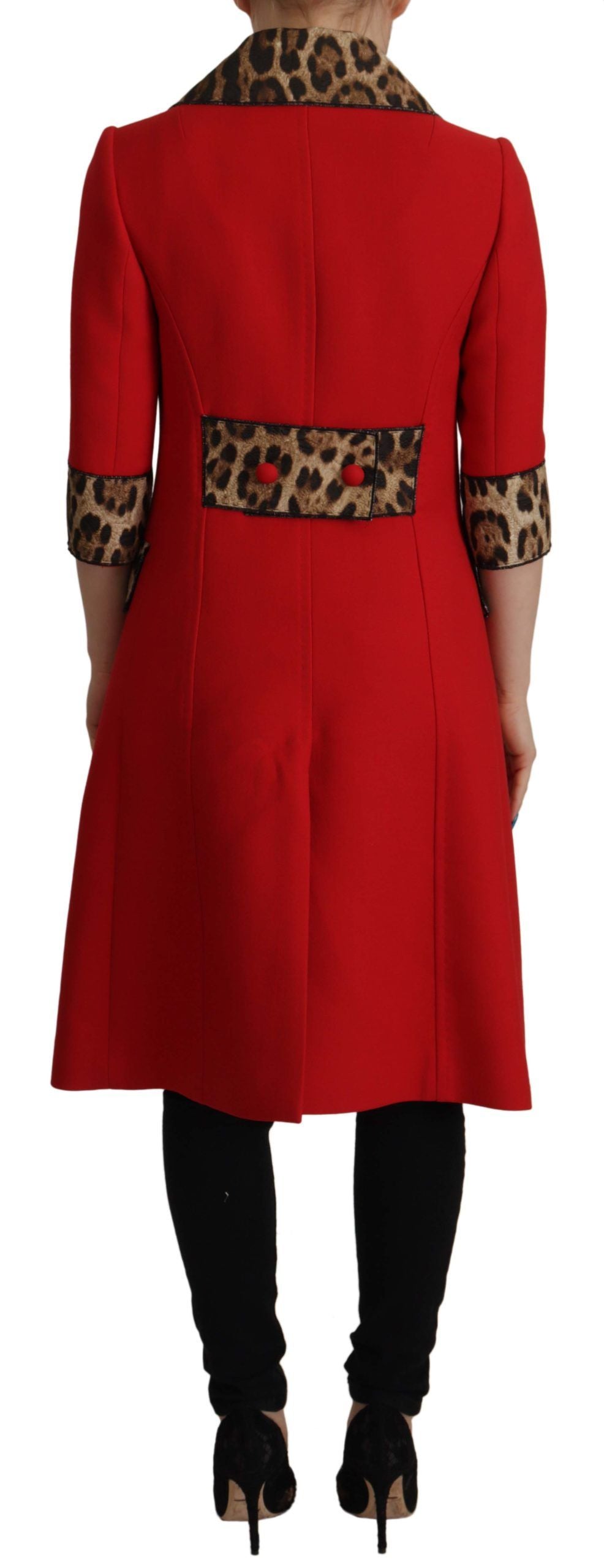 Dolce & Gabbana Elegant Red Leopard Trench Coat