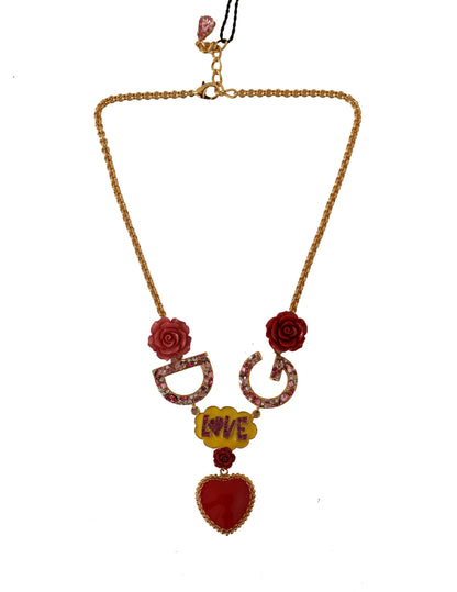 Collana a catena con ciondolo in cristallo amore rosa oro