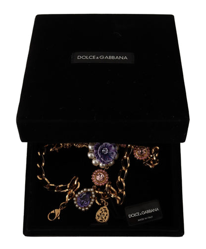 Collana con pendenti in perle rosa viola cristallo ottone dorato