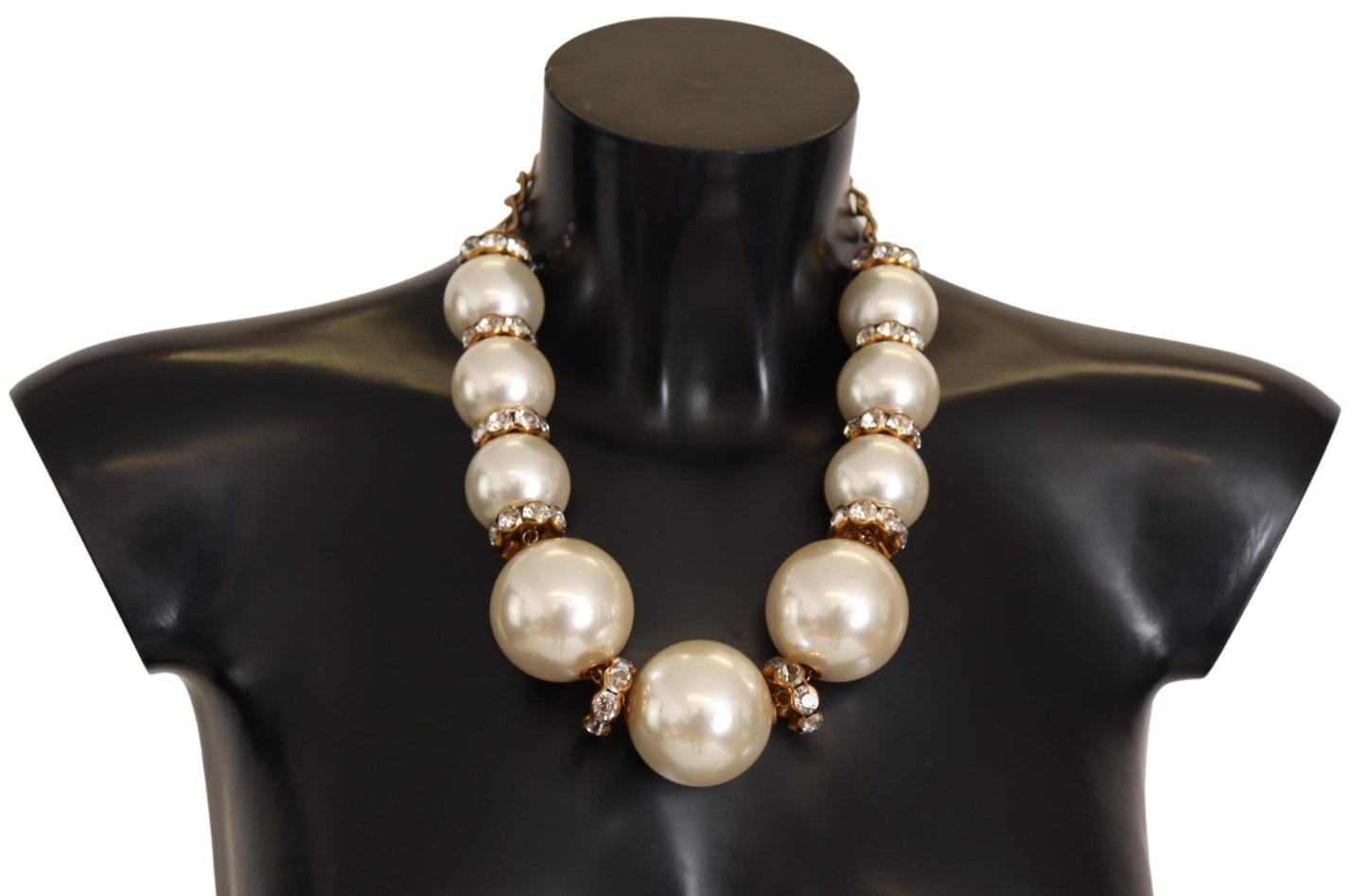 Dolce & Gabbana Elegant Faux Pearl Charm Necklace with Crystal Accents