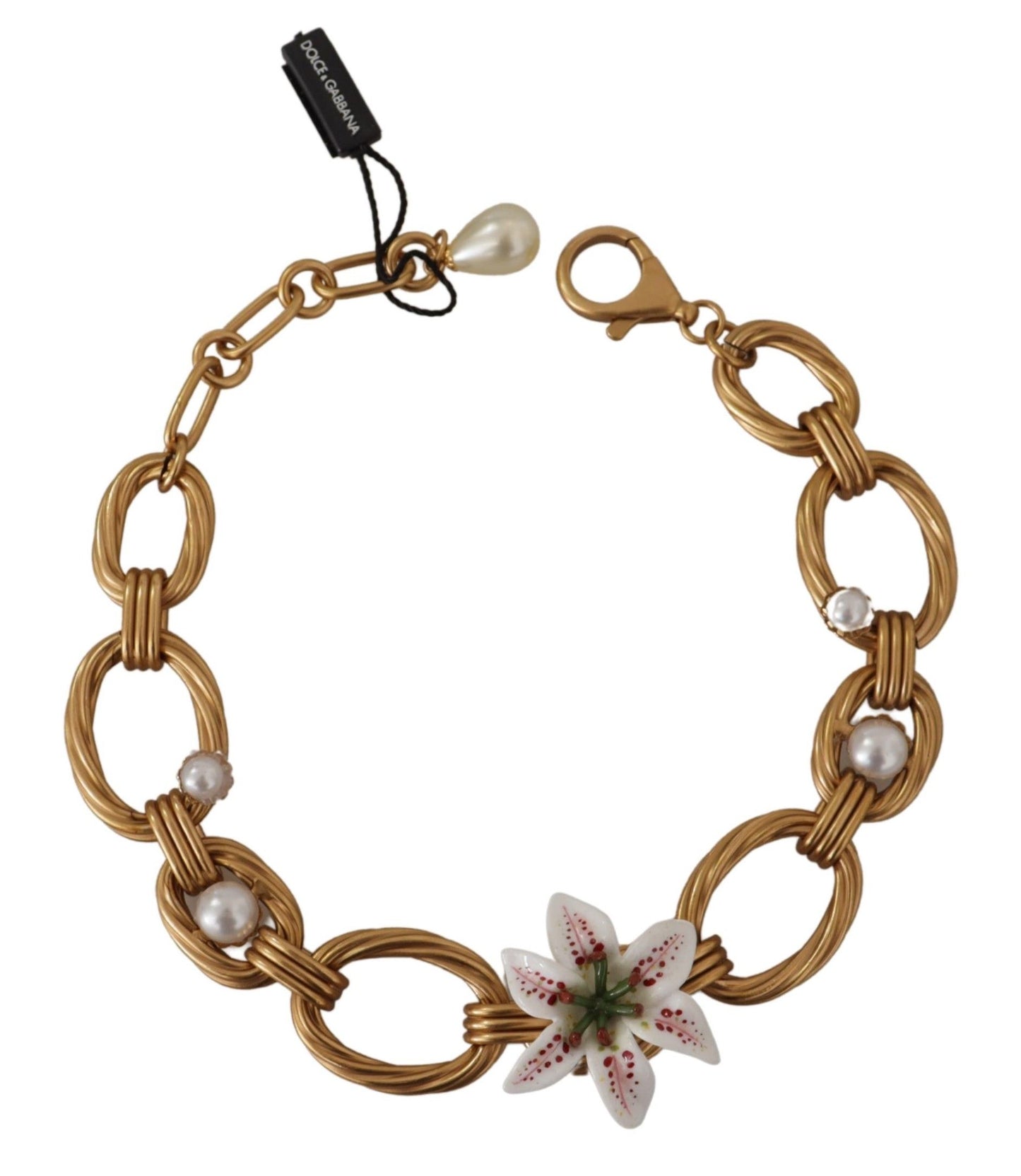 Collana con dichiarazione a catena floreale in oro bianco con giglio