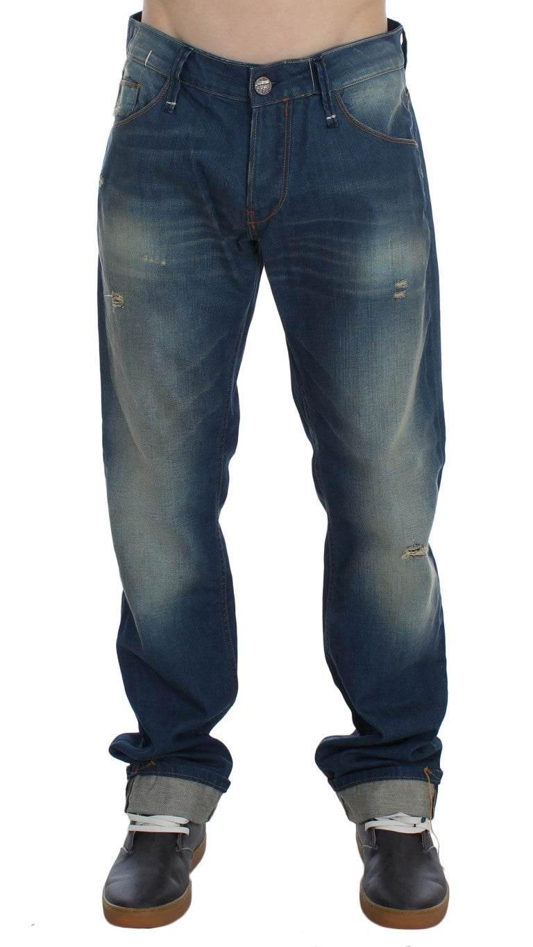 Jeans larghi in cotone stretch denim lavato blu