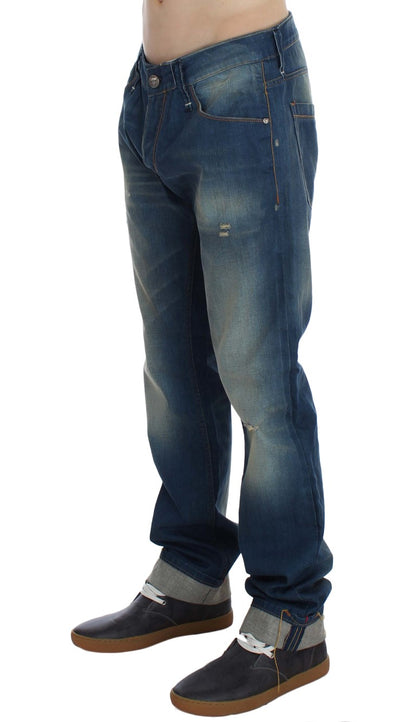 Jeans larghi in cotone stretch denim lavato blu