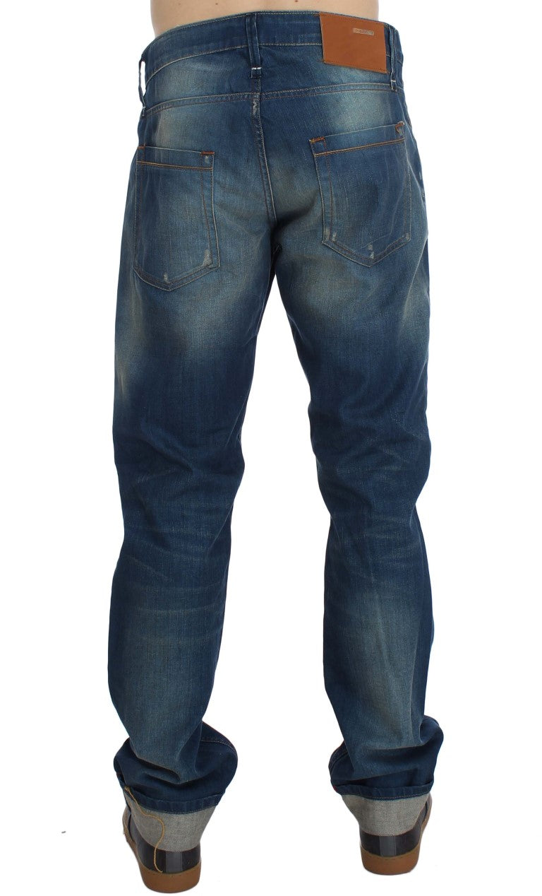 Jean coupe baggy en coton stretch bleu délavé