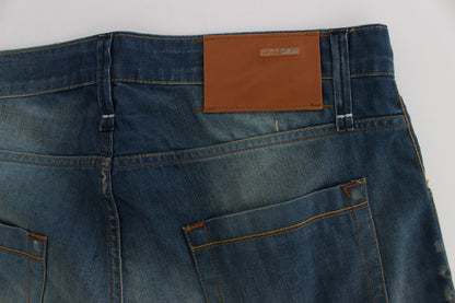 Jean coupe baggy en coton stretch bleu délavé